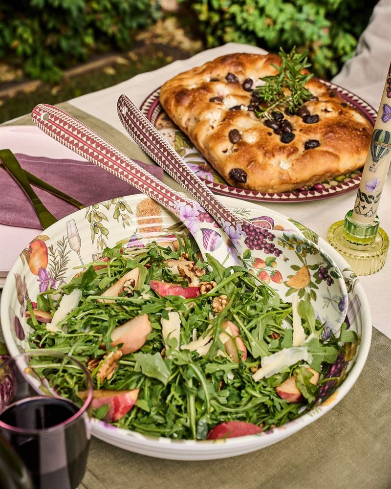 La La Land Vineyard Visions melamine salad servers in a dark magenta gift box. Vineyard Visions - Melamine Salad Servers