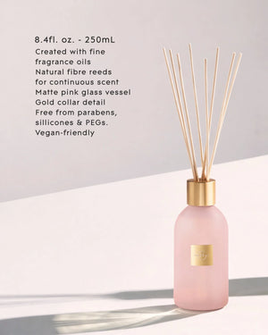 Glasshouse GF 250ml Diffuser - Radiance In Bloom 2026 Pink diffuser bottle with gold cap and floral packaging