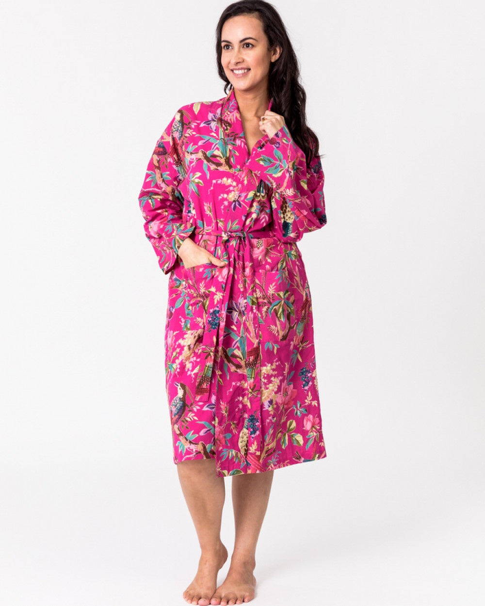 Blazing Daisy Paradise Hot Pink Velvet Kimono Robe