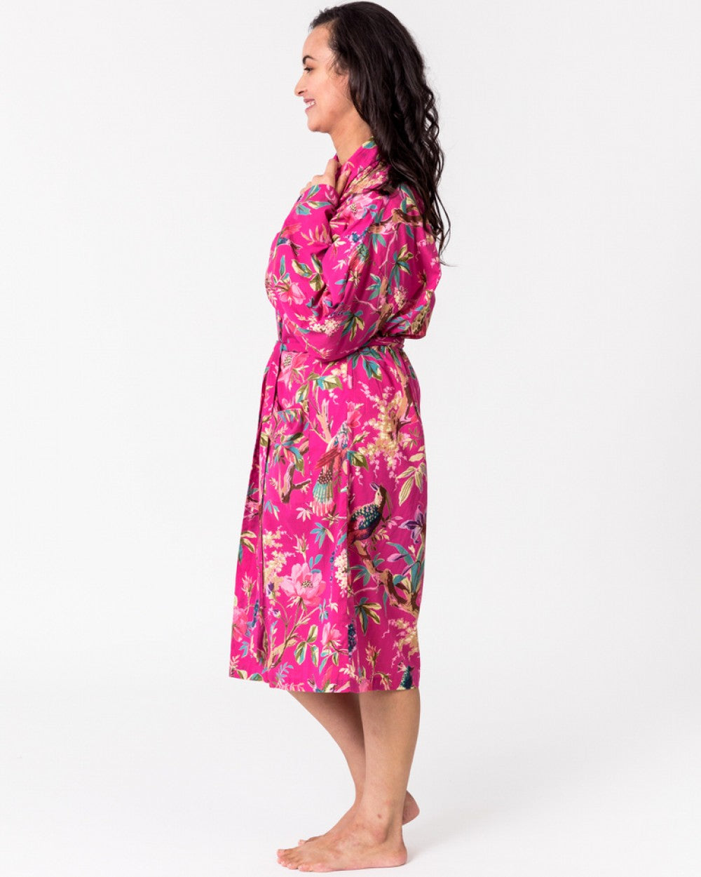 Blazing Daisy Paradise Hot Pink Velvet Kimono Robe