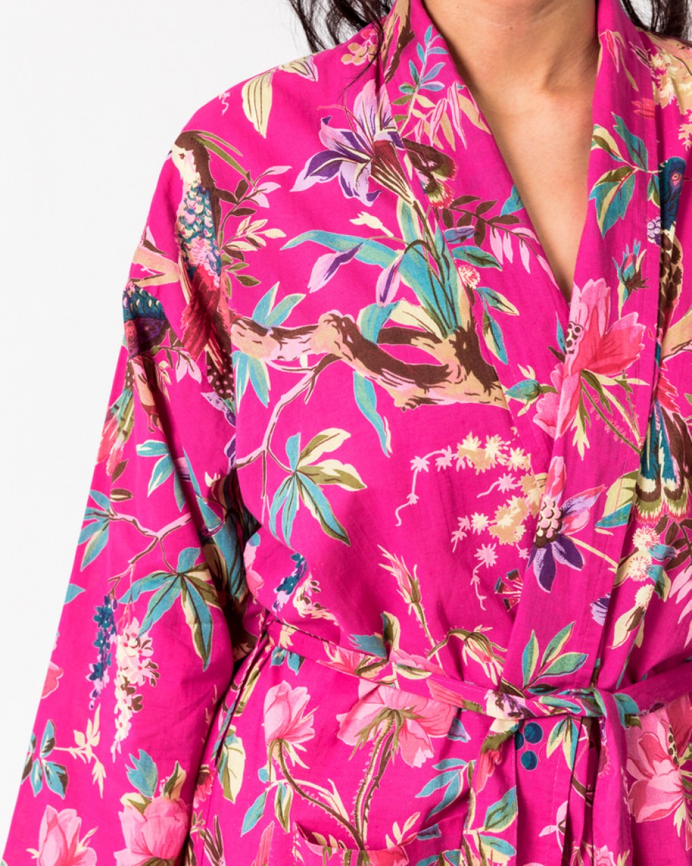 Blazing Daisy Paradise Hot Pink Velvet Kimono Robe
