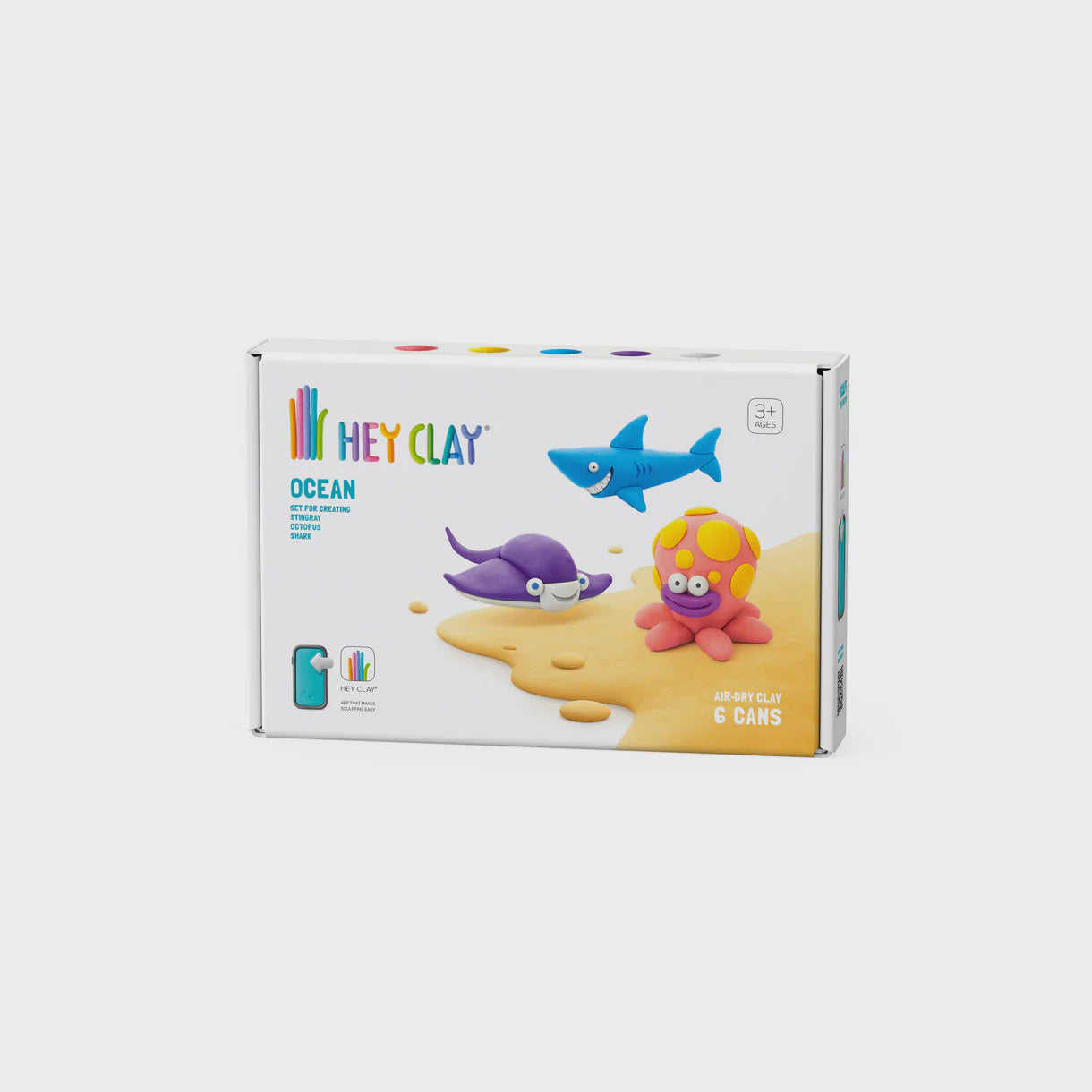 Ocean - Shark Octopus Stingray - 6 Cans Box of Hey Clay Ocean play set with colorful sea-themed figures