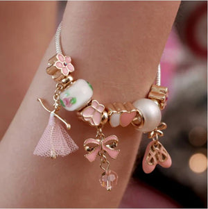 Lauren Hinkley Bella Ballerina Charm Bracelet Decorative keychain with heart and bow charms