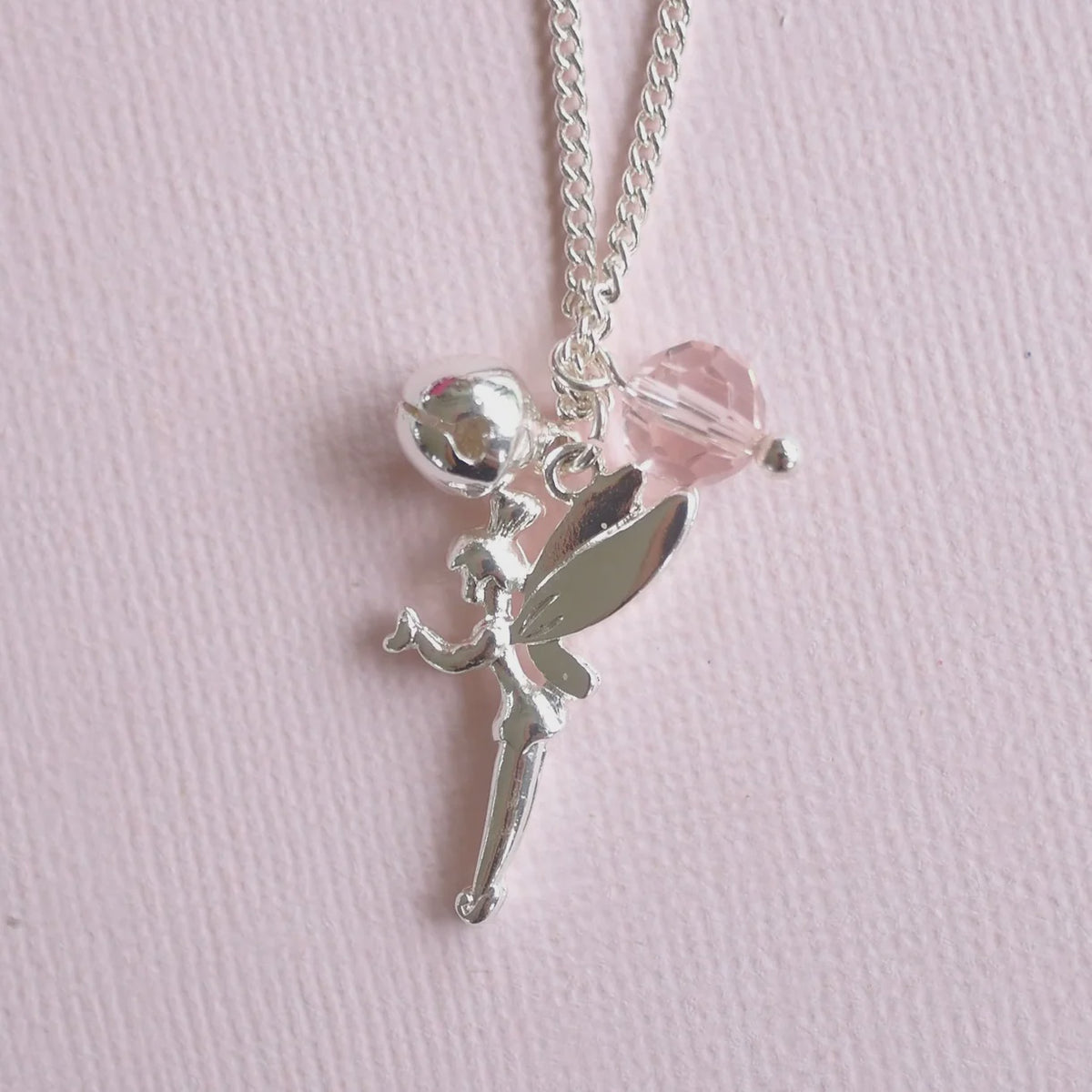 LAUREN HINKLEY Fairy Necklace Silver fairy pendant necklace with a pink bead