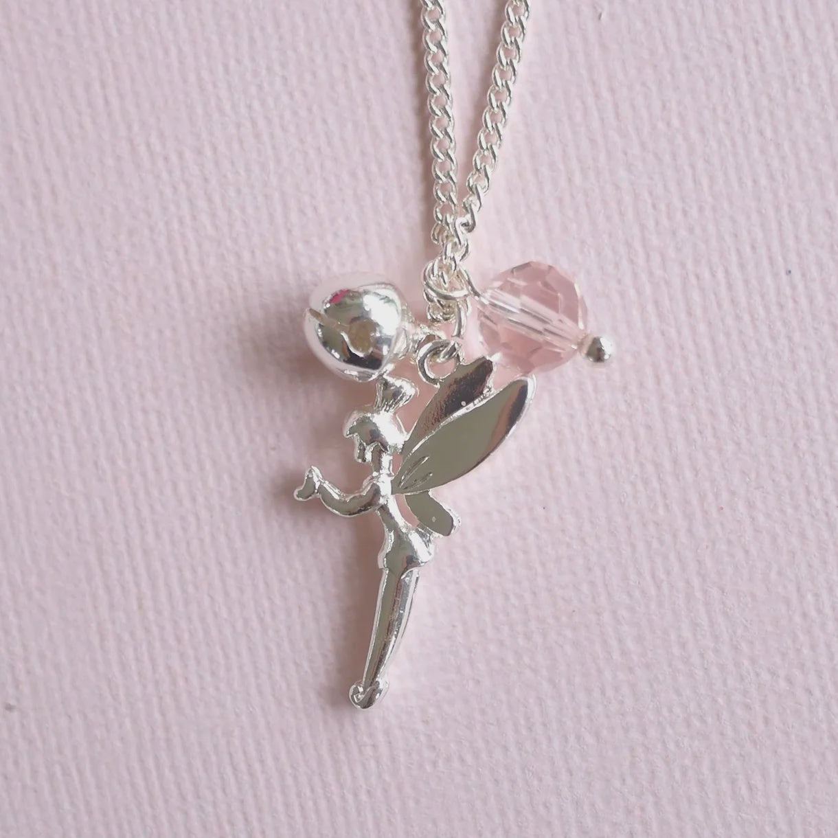 LAUREN HINKLEY Fairy Necklace Silver fairy pendant necklace with a pink bead