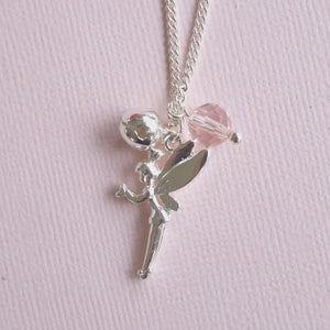 LAUREN HINKLEY Fairy Necklace Silver fairy pendant necklace with a pink bead