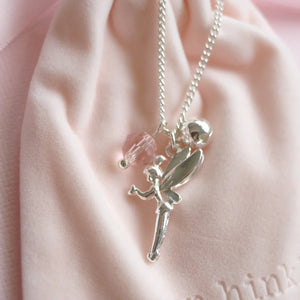 LAUREN HINKLEY Fairy Necklace Silver fairy pendant necklace with a pink bead