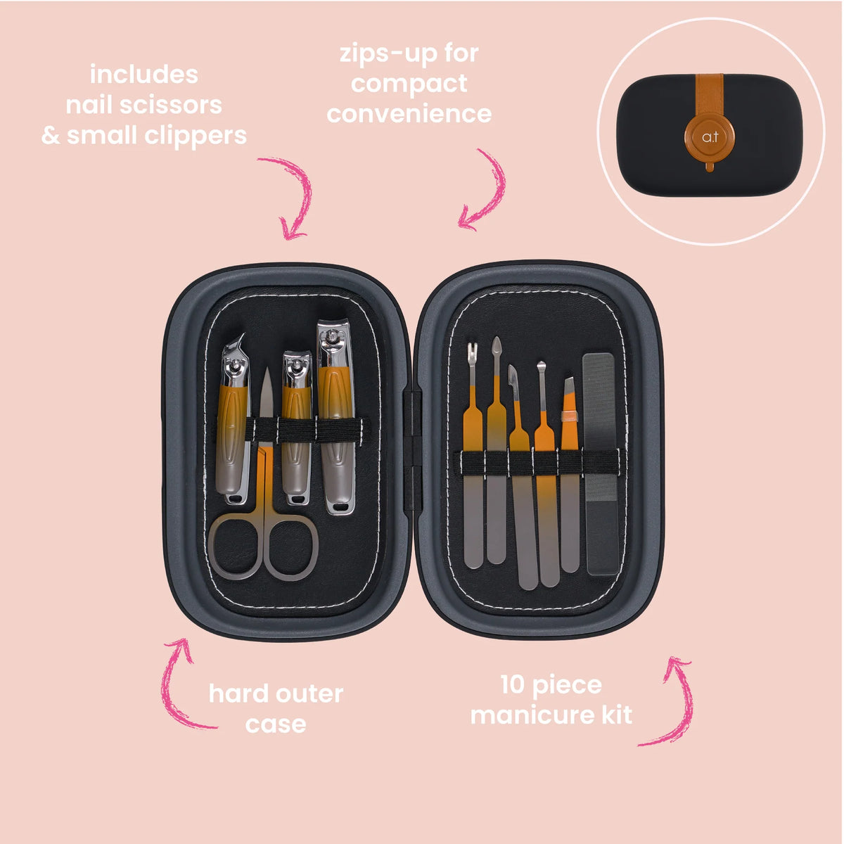 AT MENS Manicure Set - Black (10pc set) Father's Day Gift