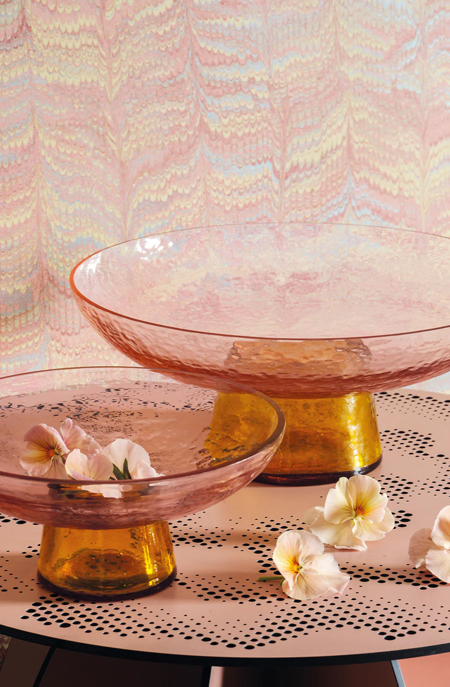 PEDESTAL BOWL - ROSE/AMBER