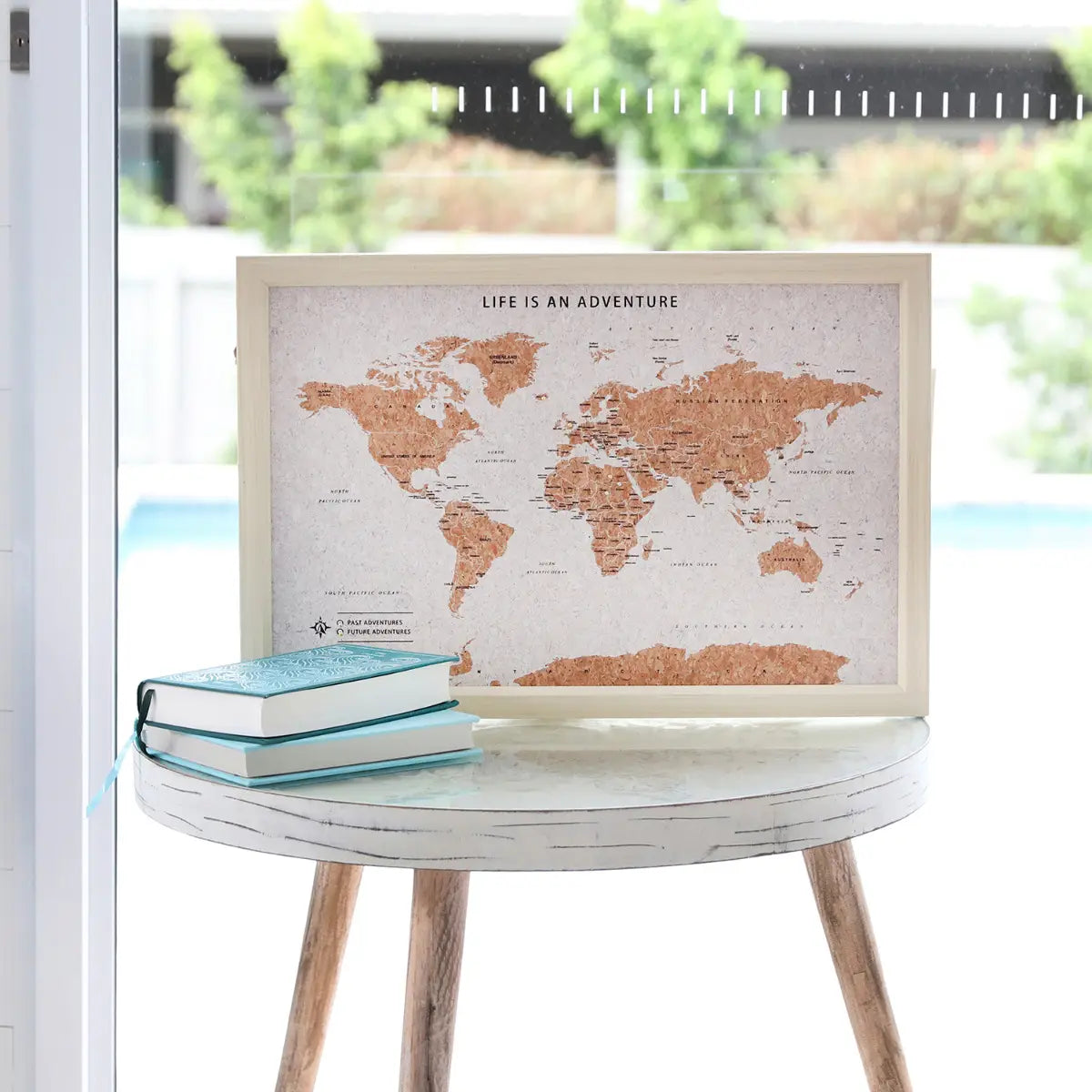 Splosh Travel Board Small World Map World map with cork texture and wooden frame