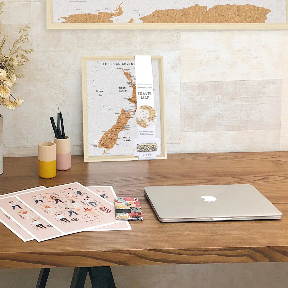 Splosh Travel Board New Zealand Desk Map Framed travel map of New Zealand