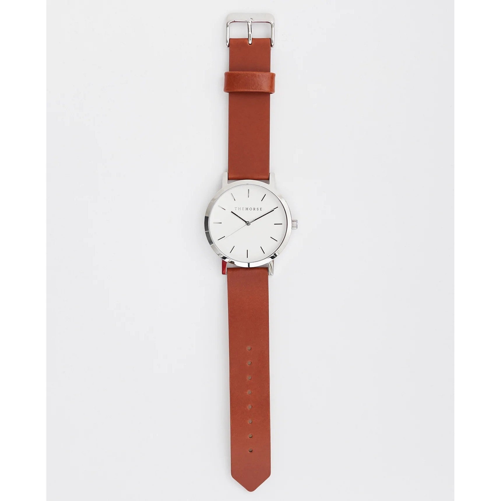 The Horse Polished Steel White Face Tan Band Watch