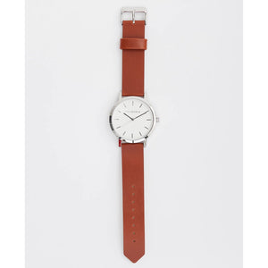 The Horse Polished Steel White Face Tan Band Watch