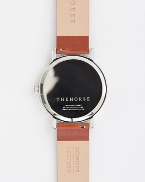 Polished Steel White Face Tan Band Watch