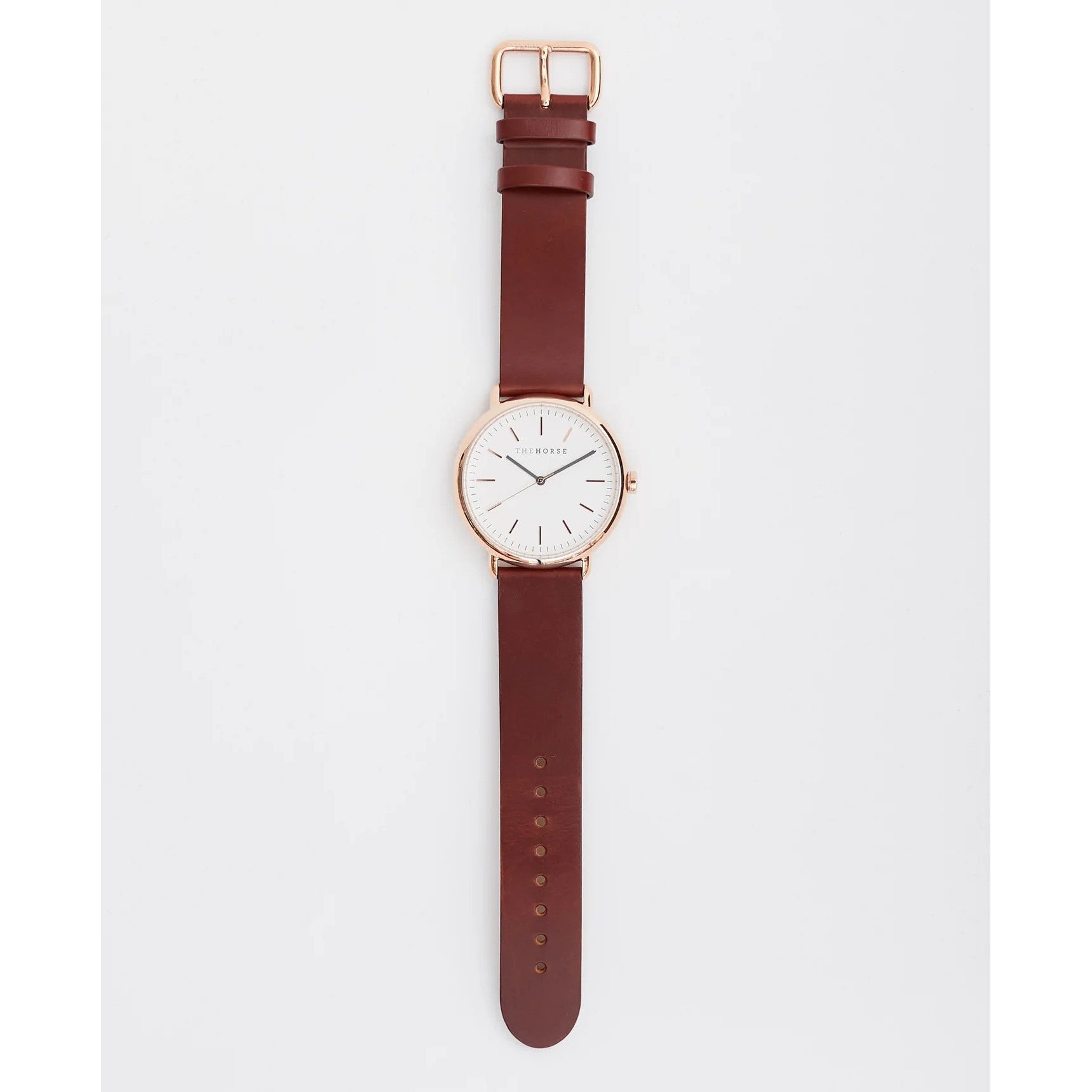The Horse Walnut Leather Rose Gold White Dial Classic Watch