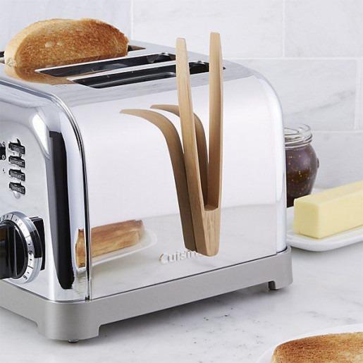 DLine Bamboo Toast Tongs with Magnet